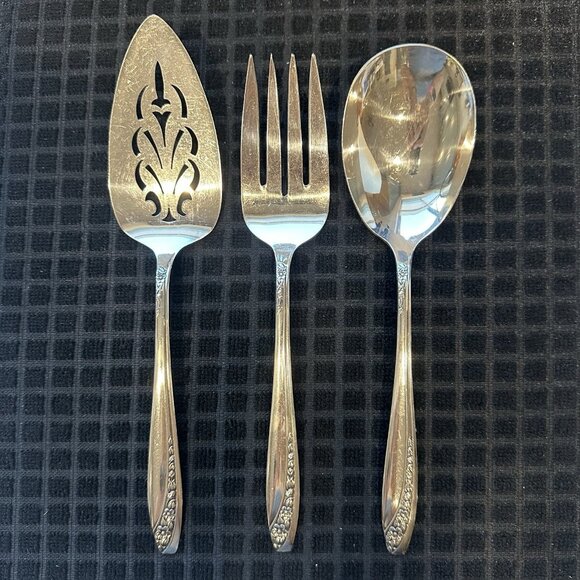 Wm Rogers IS Precious Mirror Silverplate 3 Pc Serving Set Fork Spoon Pie Server - Picture 1 of 15